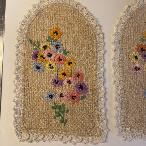 VTG Crocheted Embroidered Chair Head & Arm Cover Protectors Cotton Grannycore - Picture 12 of 15